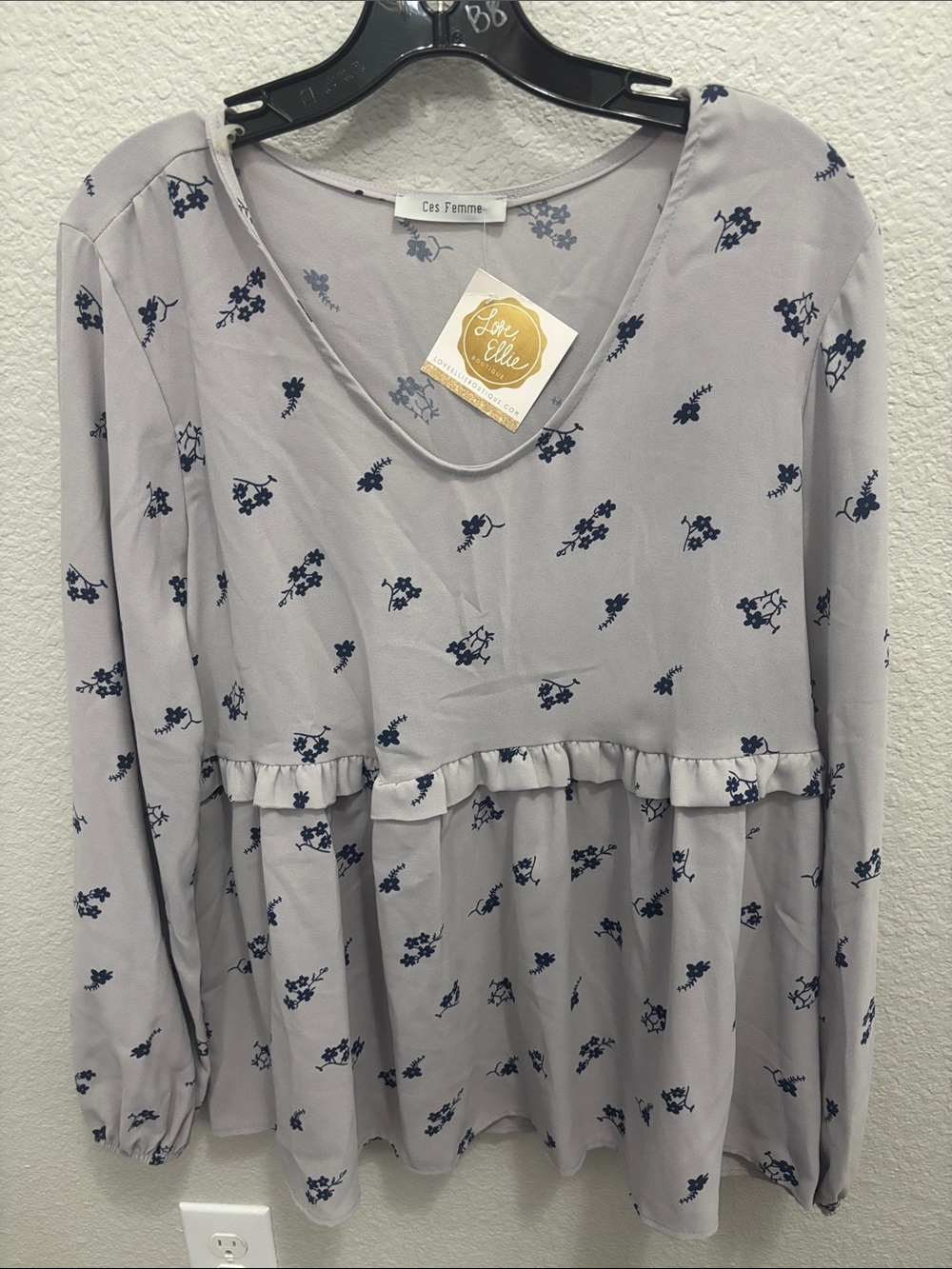 Ces Femme Lavender Top with Navy Floral Print